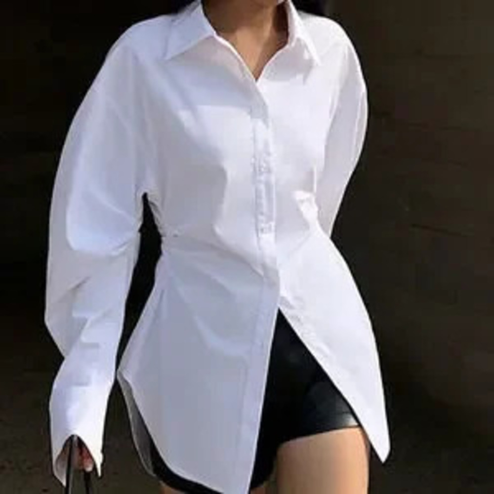 ZARA White Casual Women's Elegant Long Sleeve Vacation Shirt